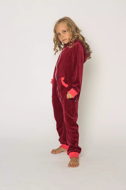 Sofa Killer bordo spalvos vaikiškas veliūrinis kombinezonas