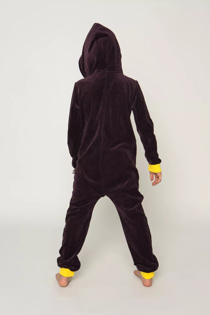 Sofa Killer baklažano spalvos vaikiškas veliūrinis kombinezonas