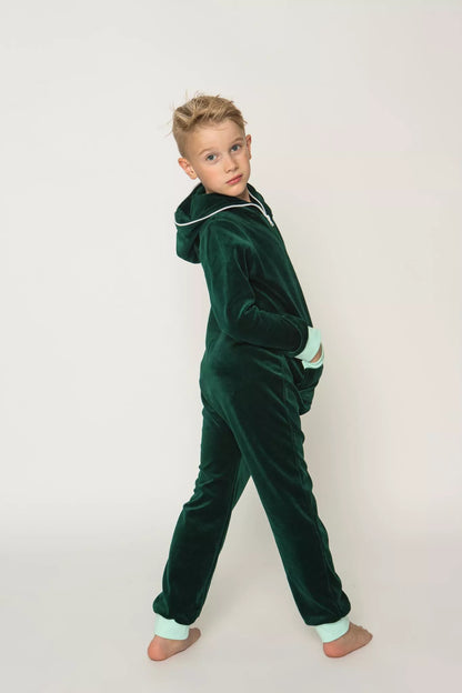 Sofa Killer smaragdo spalvos vaikiškas veliūrinis kombinezonas