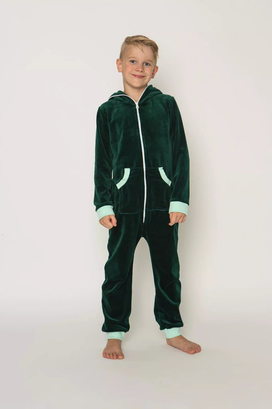 Sofa Killer smaragdo spalvos vaikiškas veliūrinis kombinezonas
